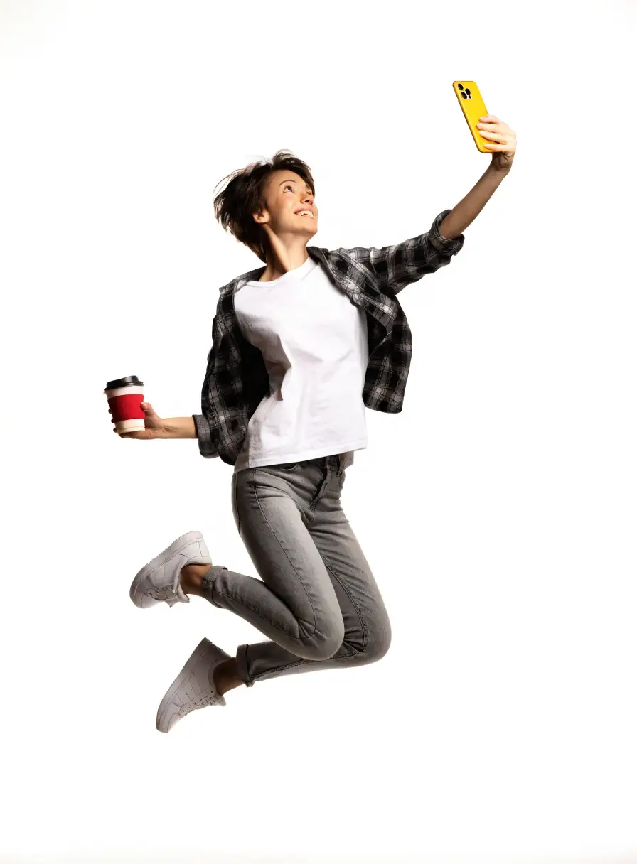 Person taking a passport selfie